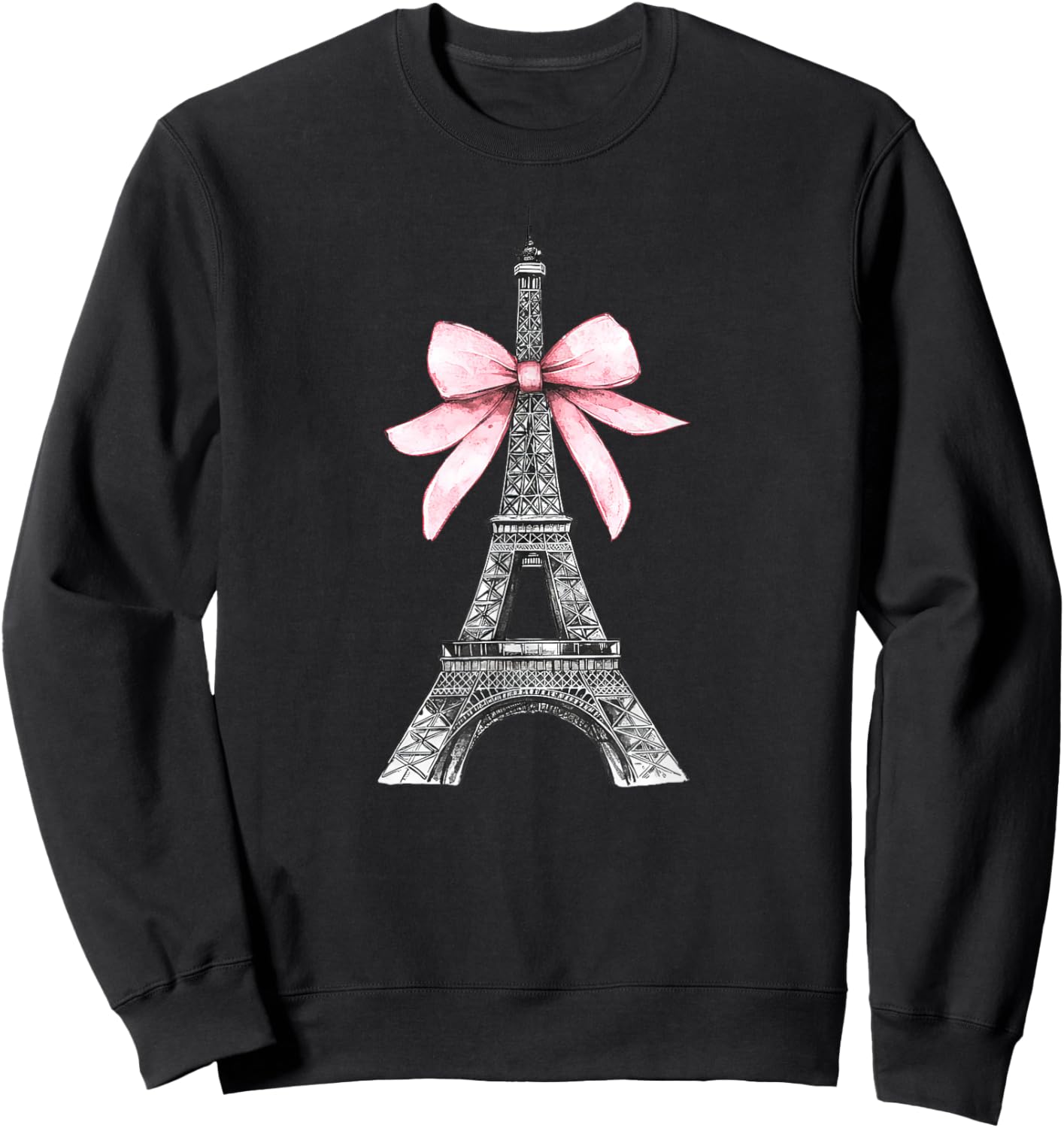 Romantic Paris Eiffel Tower with Pink Bow Vintage Art Sweatshirt - Sweatshirt | Black