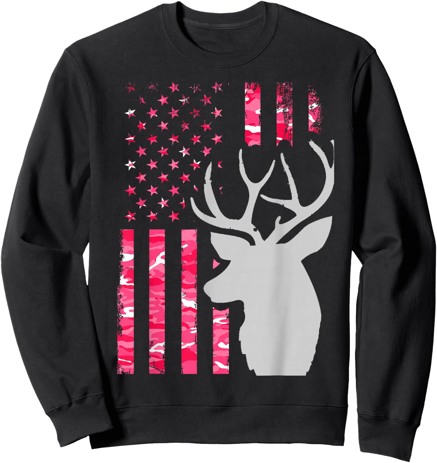 Pink Camo American Flag Camouflage Buck Hunting Shirt Women Sweatshirt - Sweatshirt | Black