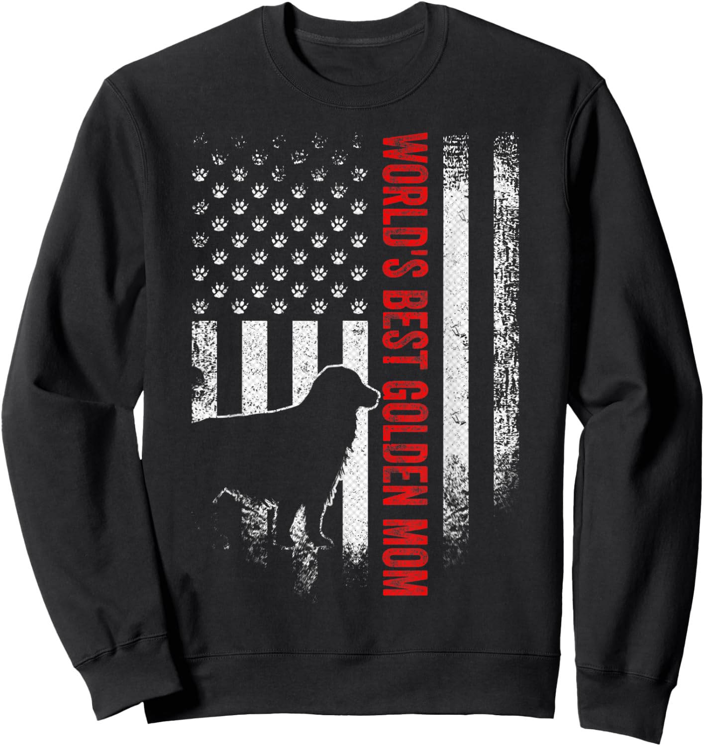 Vintage American Flag World's Best Golden Retriever Mom Gift Sweatshirt - Sweatshirt | Black