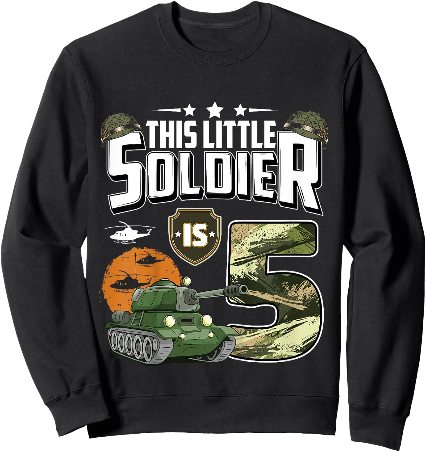 Kids 5 Year Old Soldier 5th Birthday Military Themed Camo boys Sweatshirt - Sweatshirt | Black
