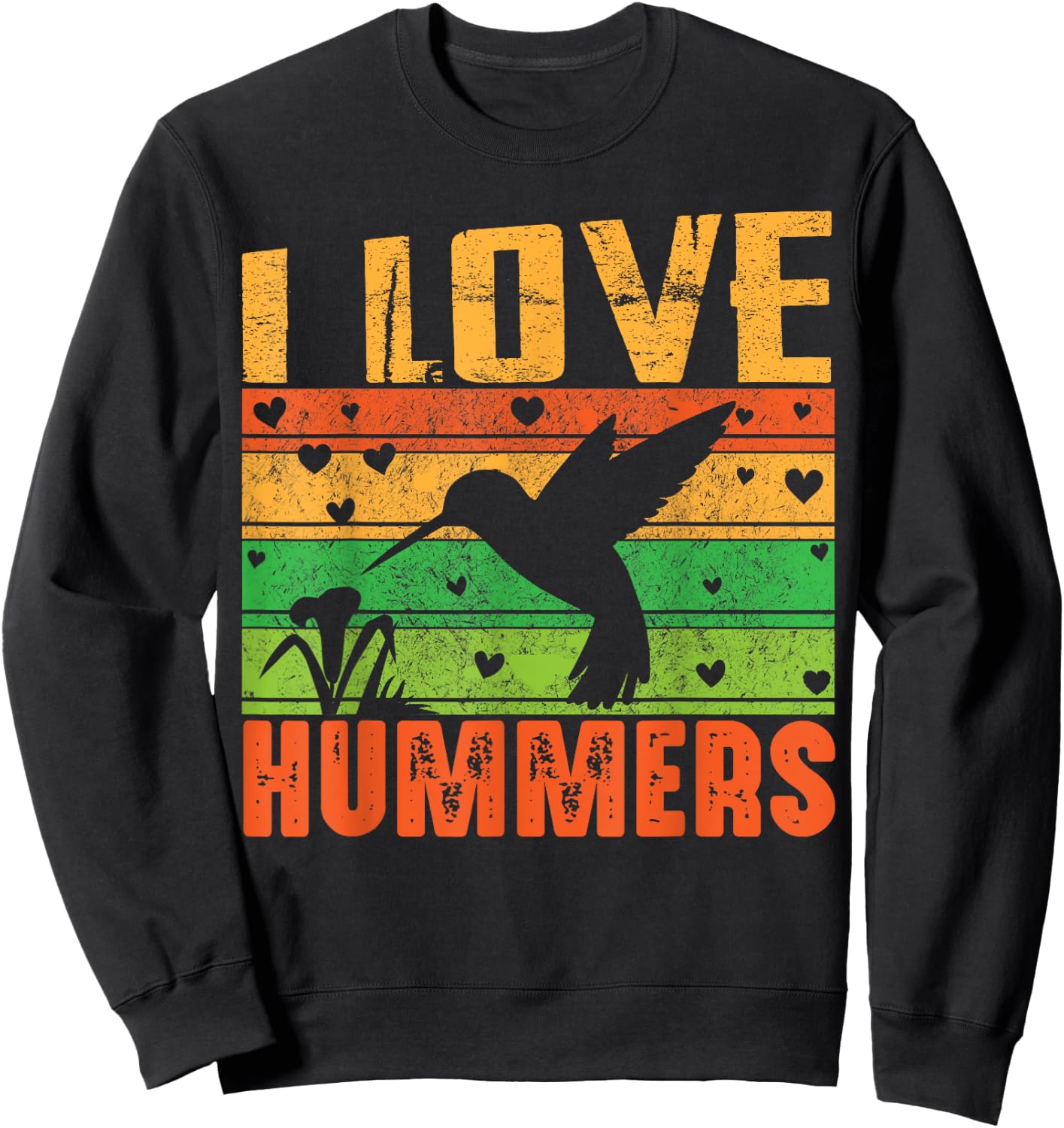 I Love Hummers Colibri Hummingbird Wildlife Retro Sunset Sweatshirt - Sweatshirt | Black
