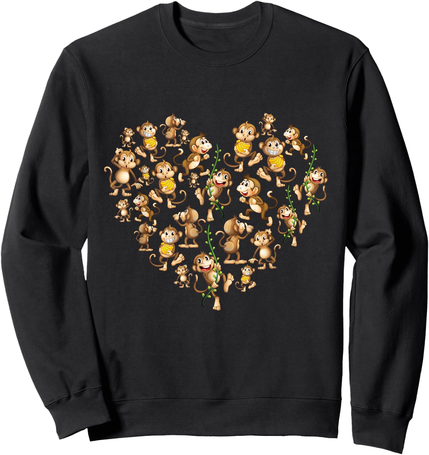Cute Monkey Lover Heart Monkeys Animal Women Kids Sweatshirt - Sweatshirt | Black