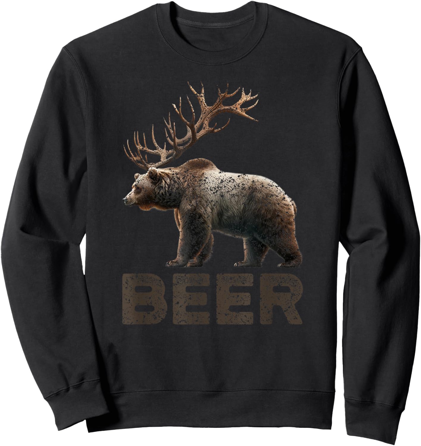 Beer Deer Bear Bear With Antlers Grizzly Beer Sweatshirt - Sweatshirt | Black