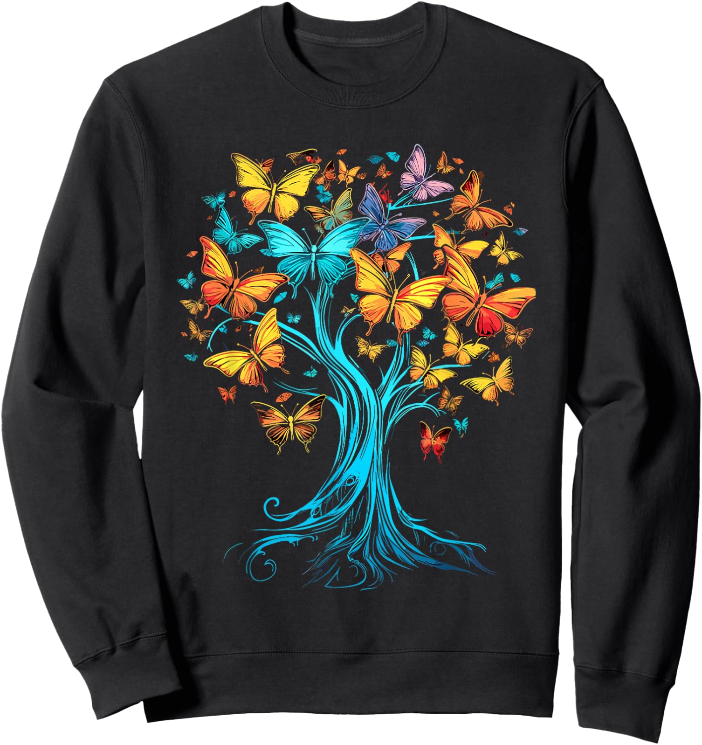 Butterfly Tree Beautiful Butterflies Garden Colorful Sweatshirt - Sweatshirt | Black