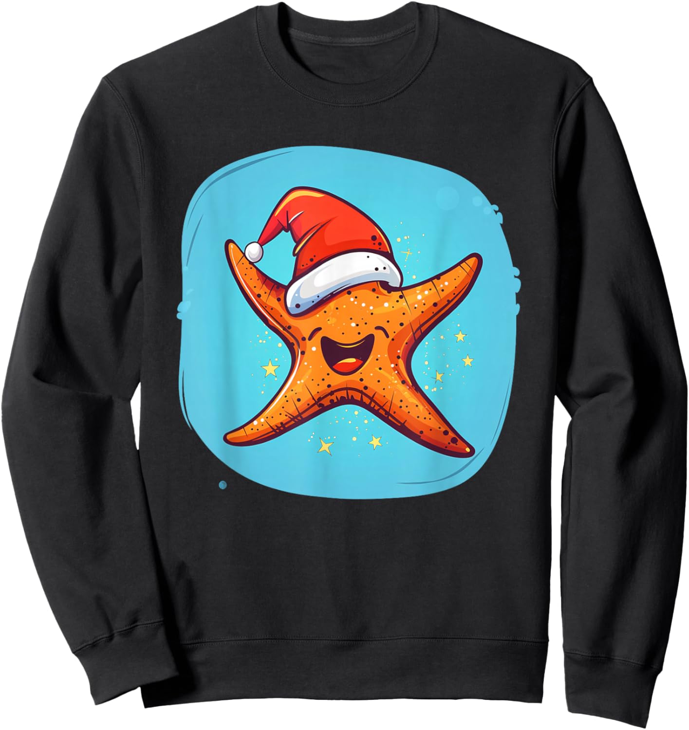 Merry Christmas Starfish with Santa Claus Hat Sweatshirt - Sweatshirt | Black