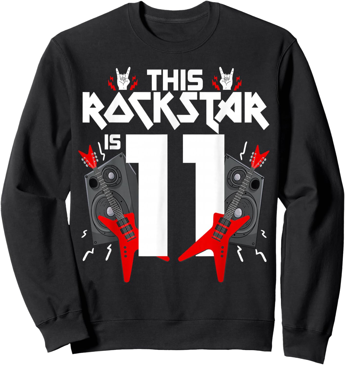 11 Year Old Rock And Roll Star Birthday Guitar 11th Gift Sweatshirt - Sweatshirt | Black