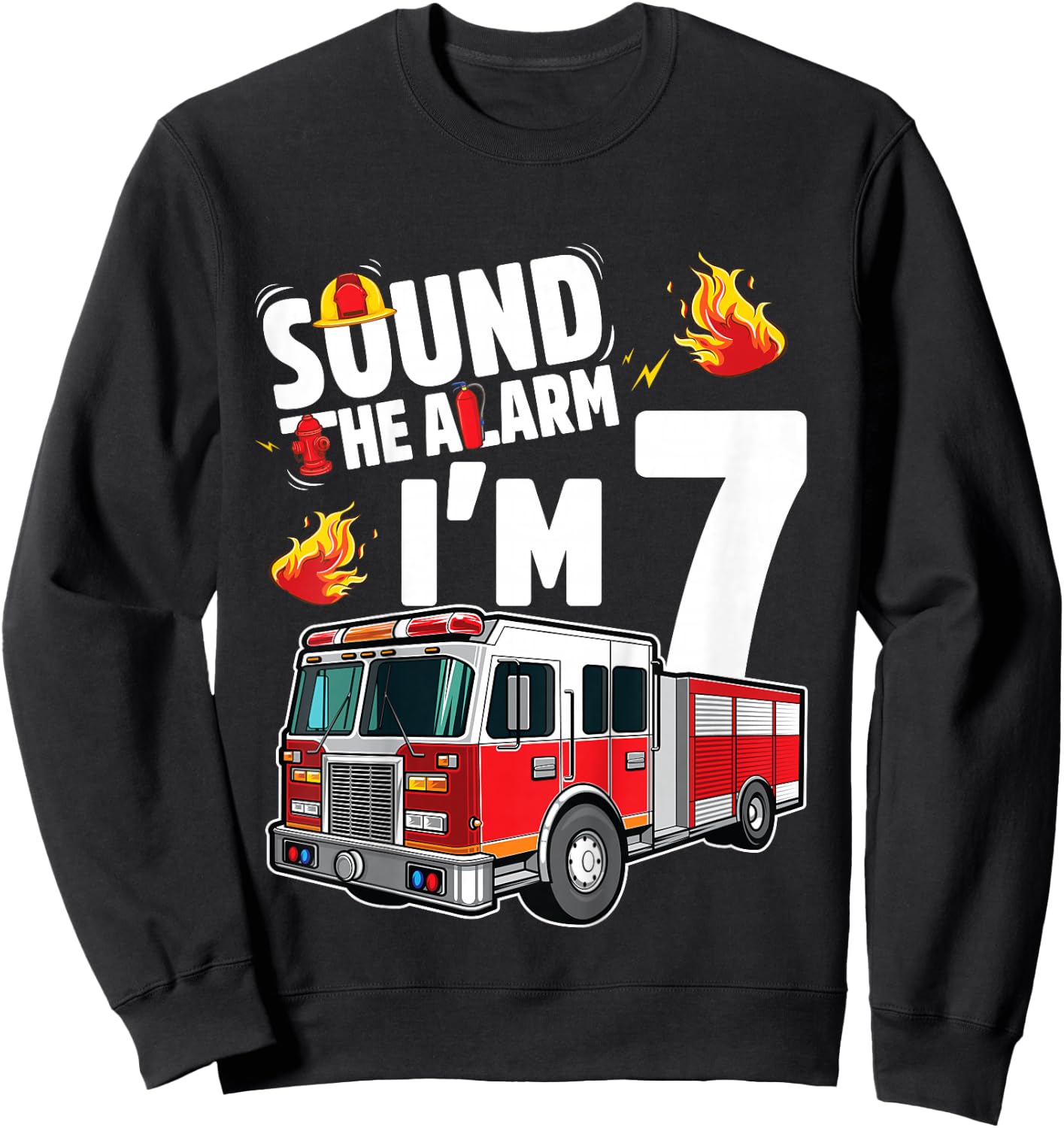 Fire Truck 7th Birthday Boy Firefighter 7 Year Old Sweatshirt - Sweatshirt | Black