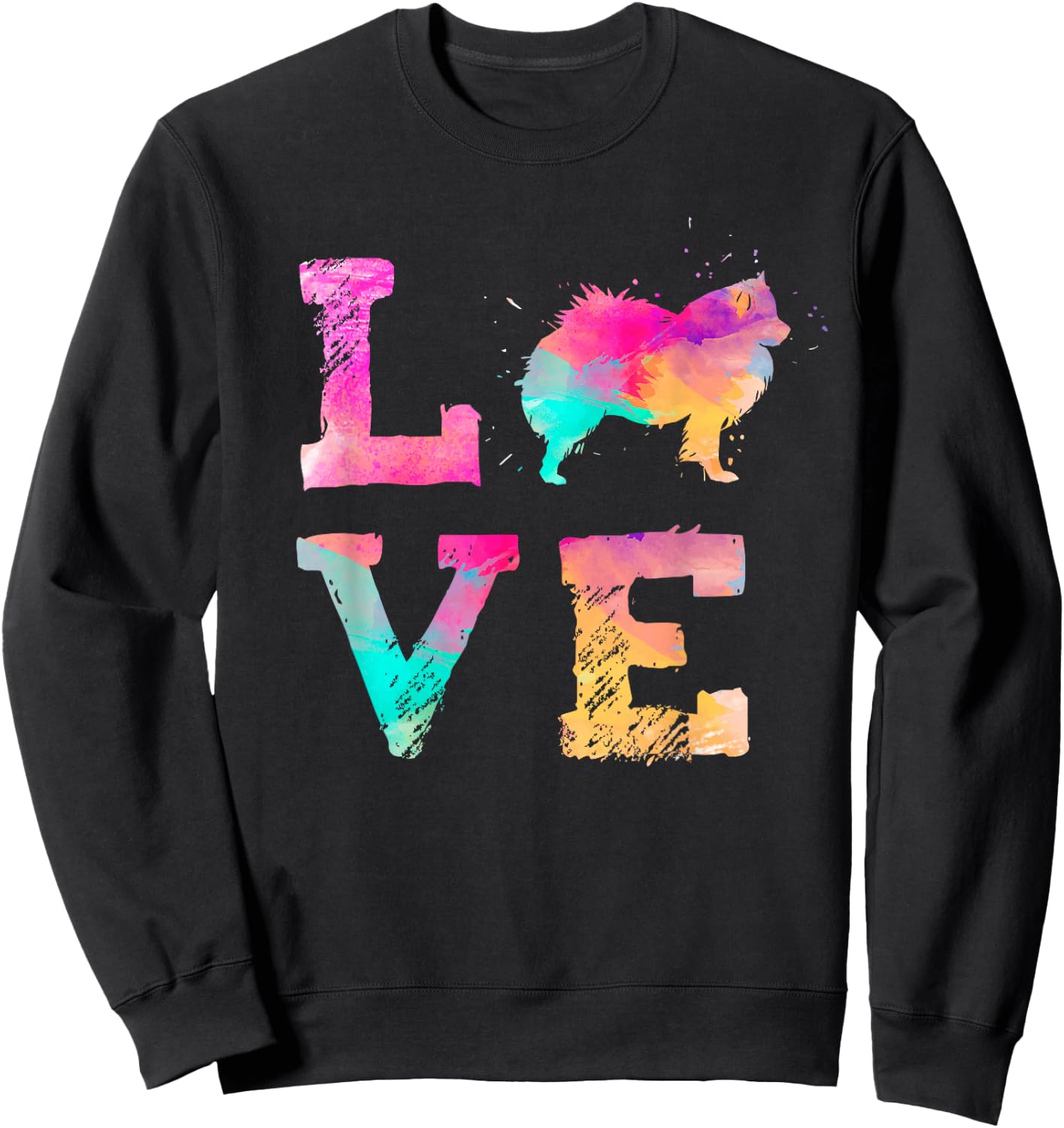 Colourful Watercolour Painting American Eskimo Dog Dog Sweatshirt - Sweatshirt | Black