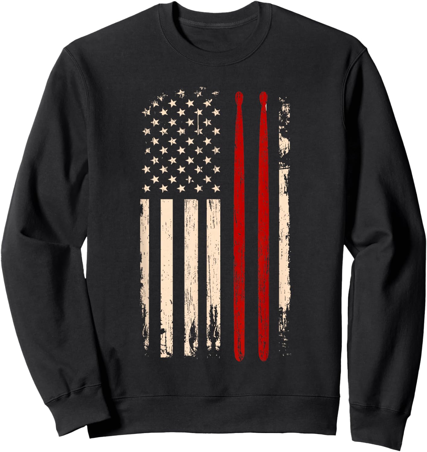 Vintage Drum Sticks American Flag Funny Drummer Gift Sweatshirt - Sweatshirt | Black