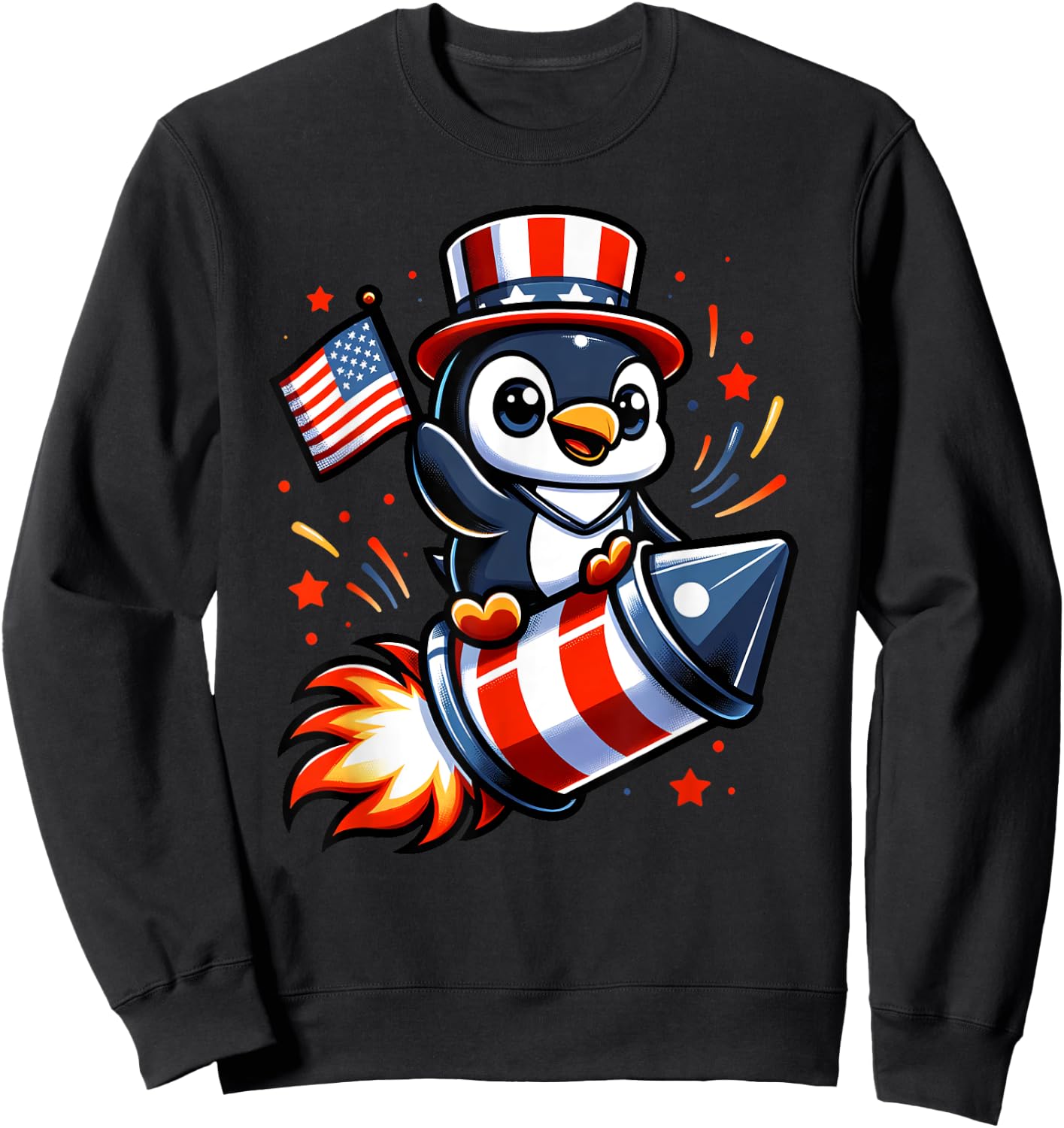 4th July Penguin Fireworks American USA Flag Boys Girls Sweatshirt - Sweatshirt | Black