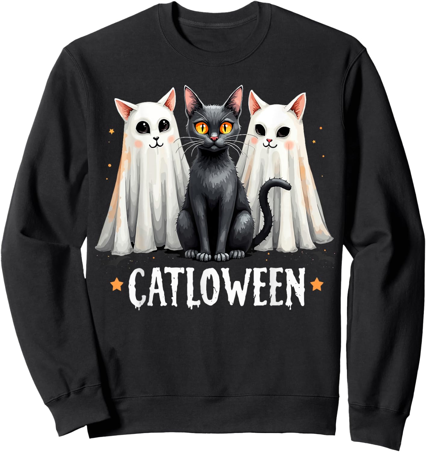Catloween Cute Ghost Cats and Black Cat Halloween Sweatshirt - Sweatshirt | Black