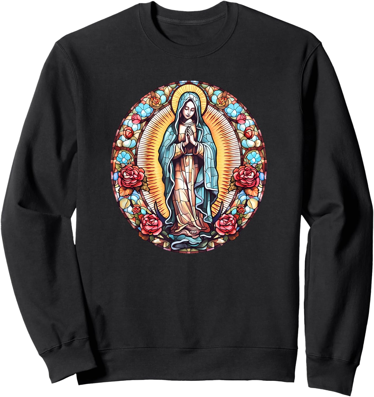 Virgin Mary Mexican Religious Art Catholic Saint Christian Sweatshirt - Sweatshirt | Black