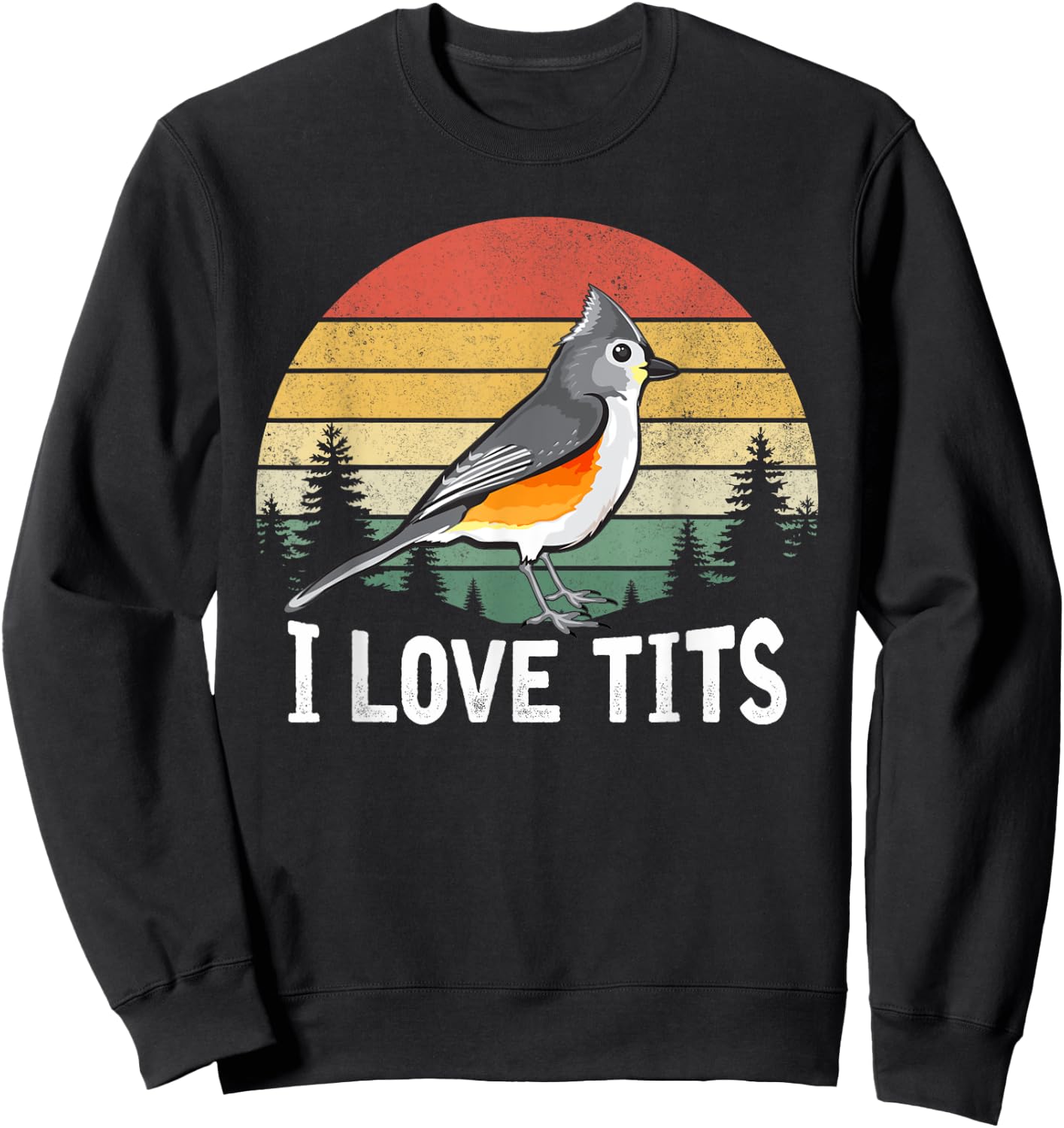 Retro Tufted Titmouse Bird Sunset Gift Funny Sweatshirt - Sweatshirt | Black