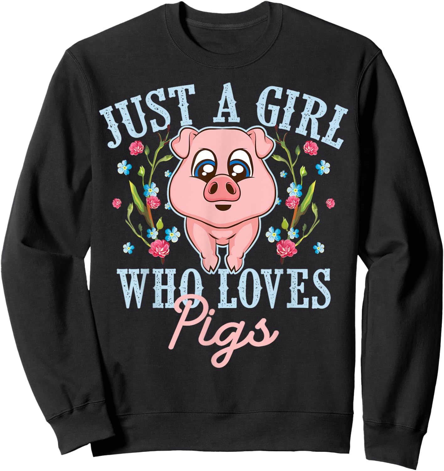 Funny Just A Girl Who Loves Pigs Gift | Cute Mini Piggy Kids Sweatshirt - Sweatshirt | Black