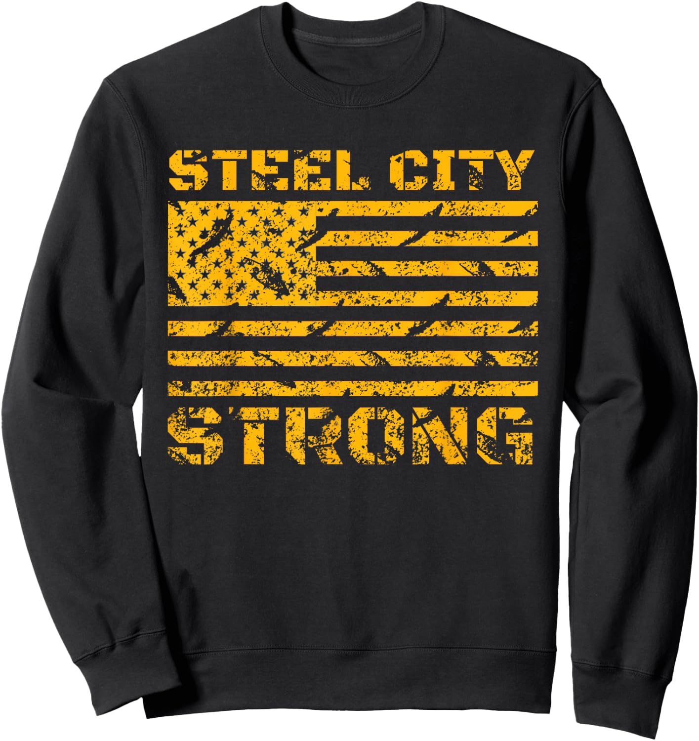 Pittsburgh Steel City Strong American Flag Vintage Sweatshirt - Sweatshirt | Black