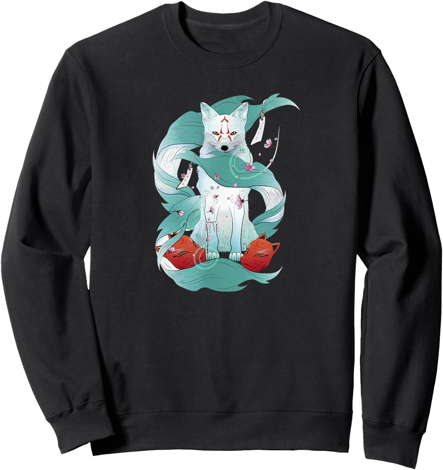 Nine-Tailed Fox Kitsune Japanese Kami Inari Fox Spirit Yokai Sweatshirt - Sweatshirt | Black