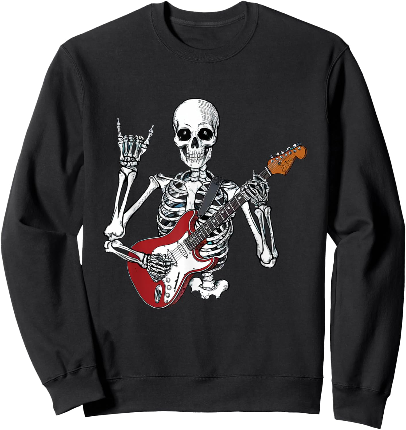 Rock On Skeleton Guitarist Funny Art Design Sweatshirt - Sweatshirt | Black
