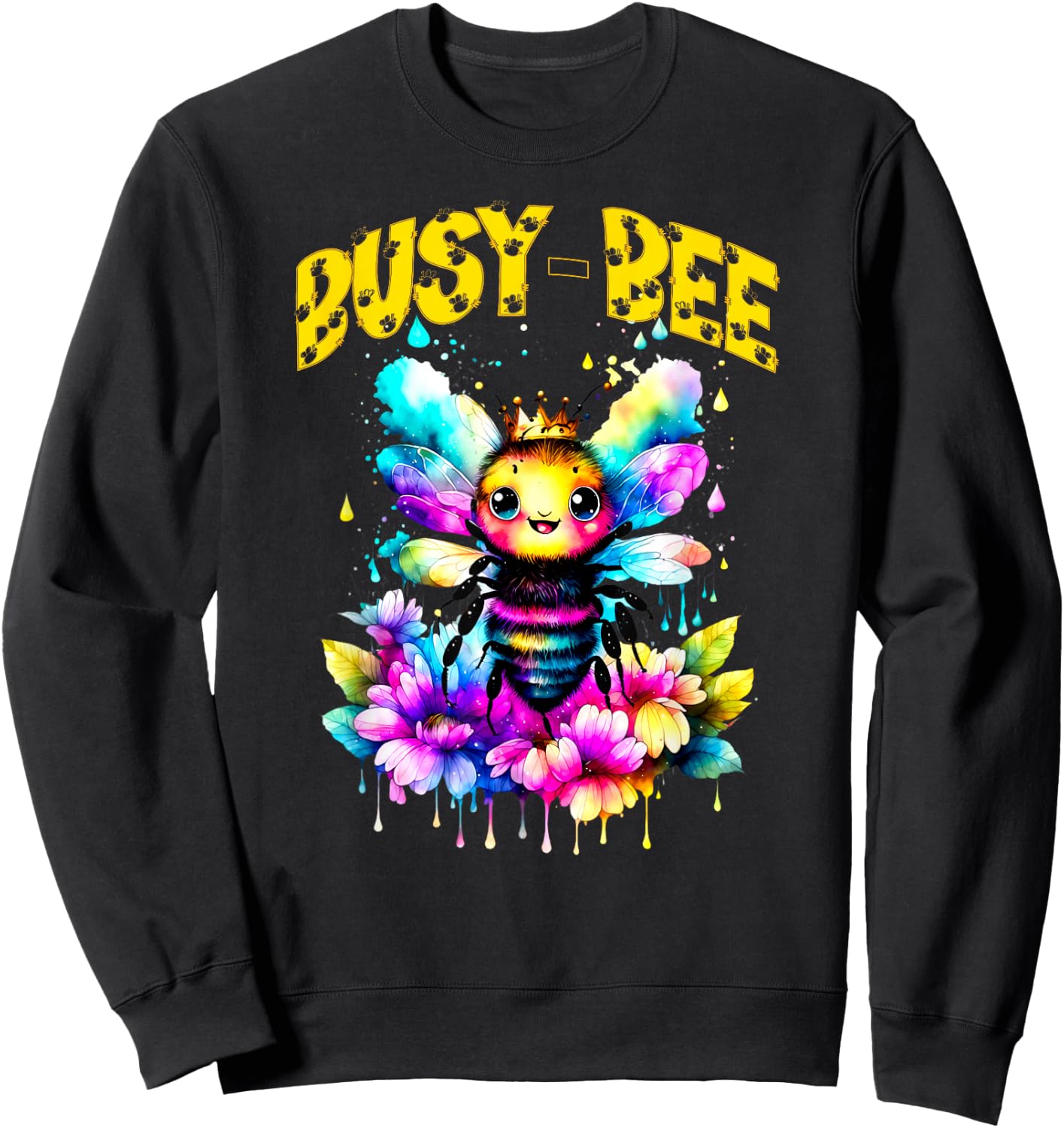 Cute Busy-Bee Cartoon Watercolor Bumble Bee Sweatshirt - Sweatshirt | Black