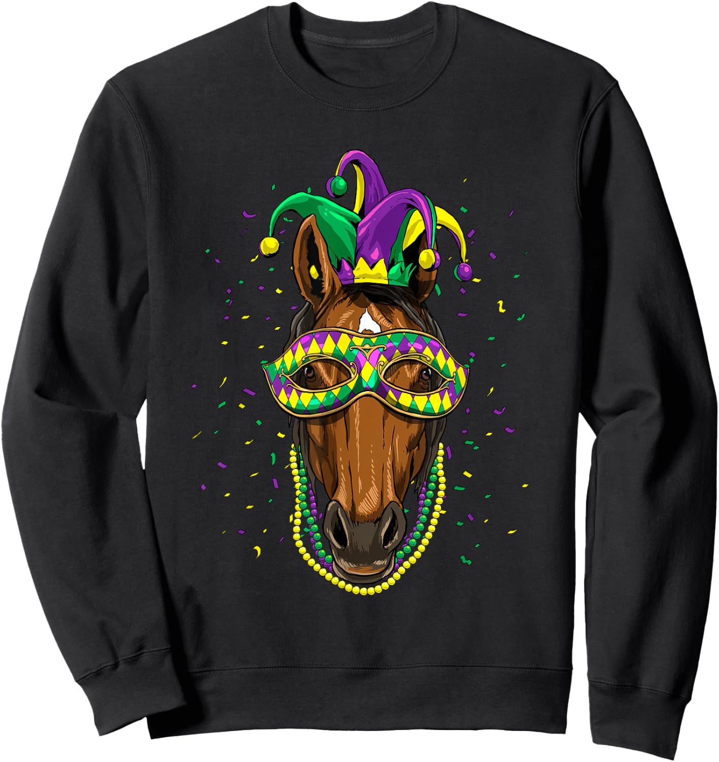 Horse Animal Lover Cute Mardi Gras Carnival Jester Sweatshirt - Sweatshirt | Black