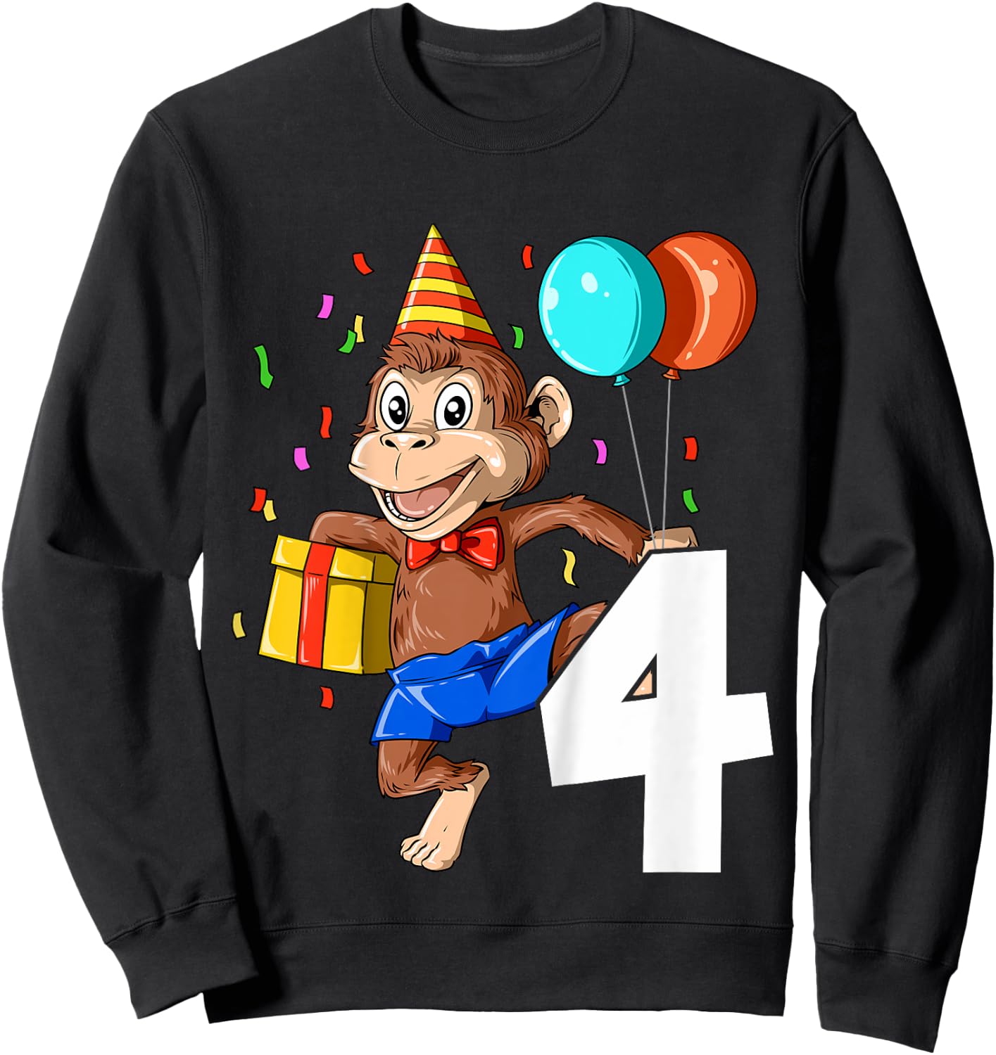 Kids Monkey Birthday 4 Monkey 4th Birthday Outfit Monkey 4 Party Sweatshirt - Sweatshirt | Black