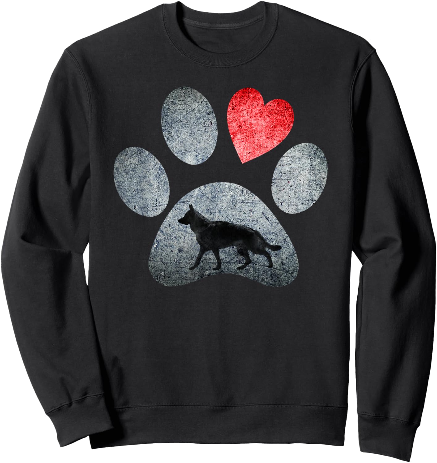 German Shepherd Dog Paws Dog Lover Red Heart Sweatshirt - Sweatshirt | Black