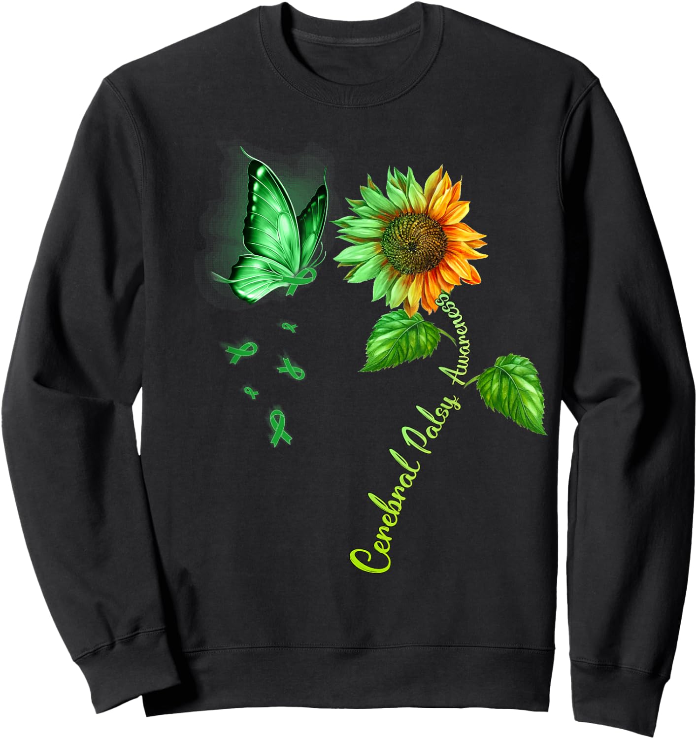 Butterfly Sunflower Cerebral Palsy Awareness Sweatshirt - Sweatshirt | Black
