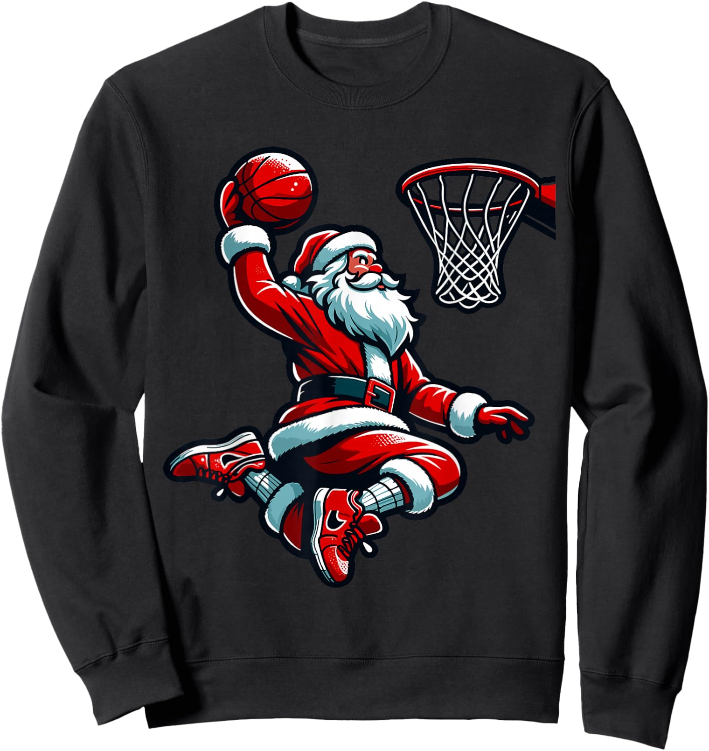 Santa Claus Dunking A Basketball Funny Christmas Basketball Sweatshirt - Sweatshirt | Black