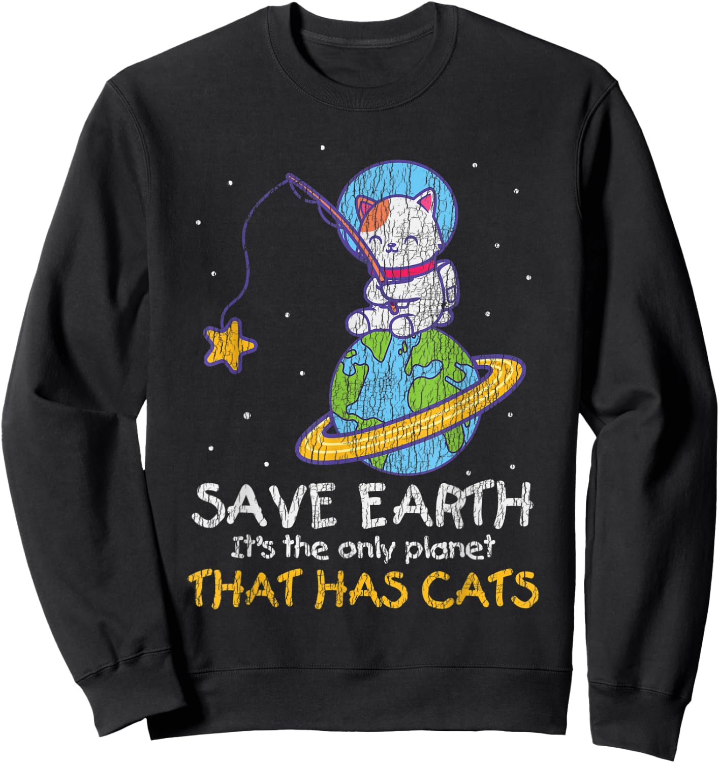Vintage Save Earth That Has Cat Funny Earth Day Cat Lover Sweatshirt - Sweatshirt | Black