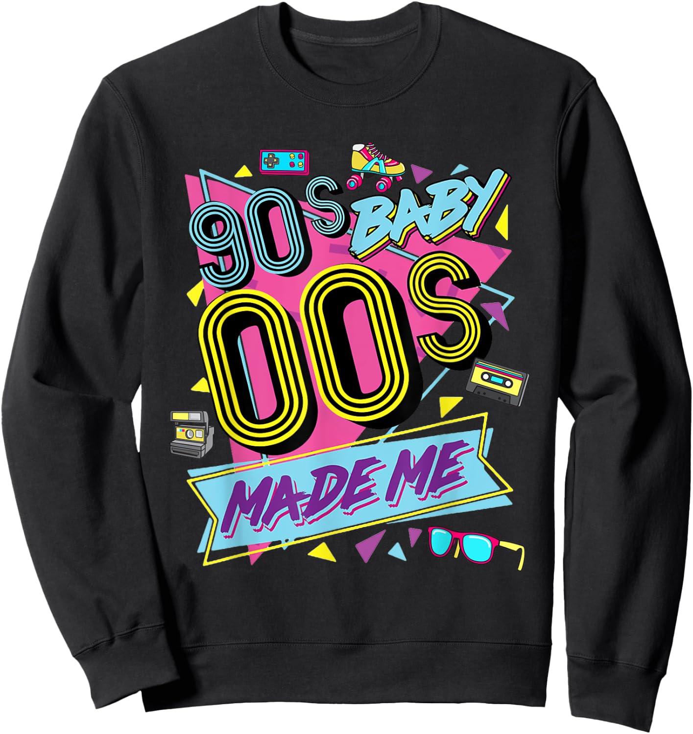 Retro Vintage 90's Baby 00's Made Me Nostalgia Classic Sweatshirt - Sweatshirt | Black