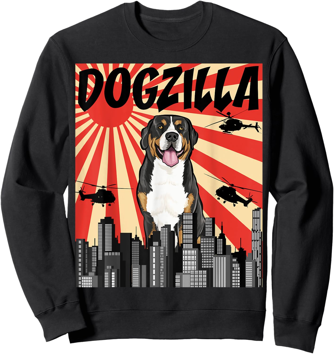 Funny Retro Japanese Dogzilla Greater Swiss Mountain Dog Men Women Sweatshirt - Sweatshirt | Black