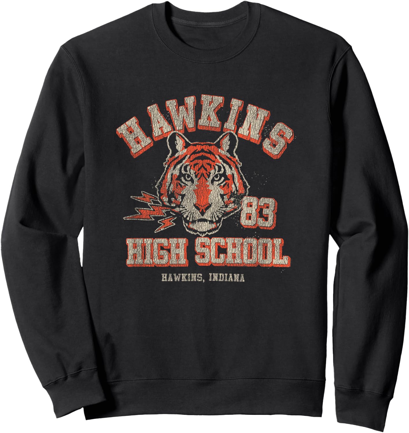 Stranger Things Hawkins High School Distressed Chest Poster Sweatshirt - Sweatshirt | Black