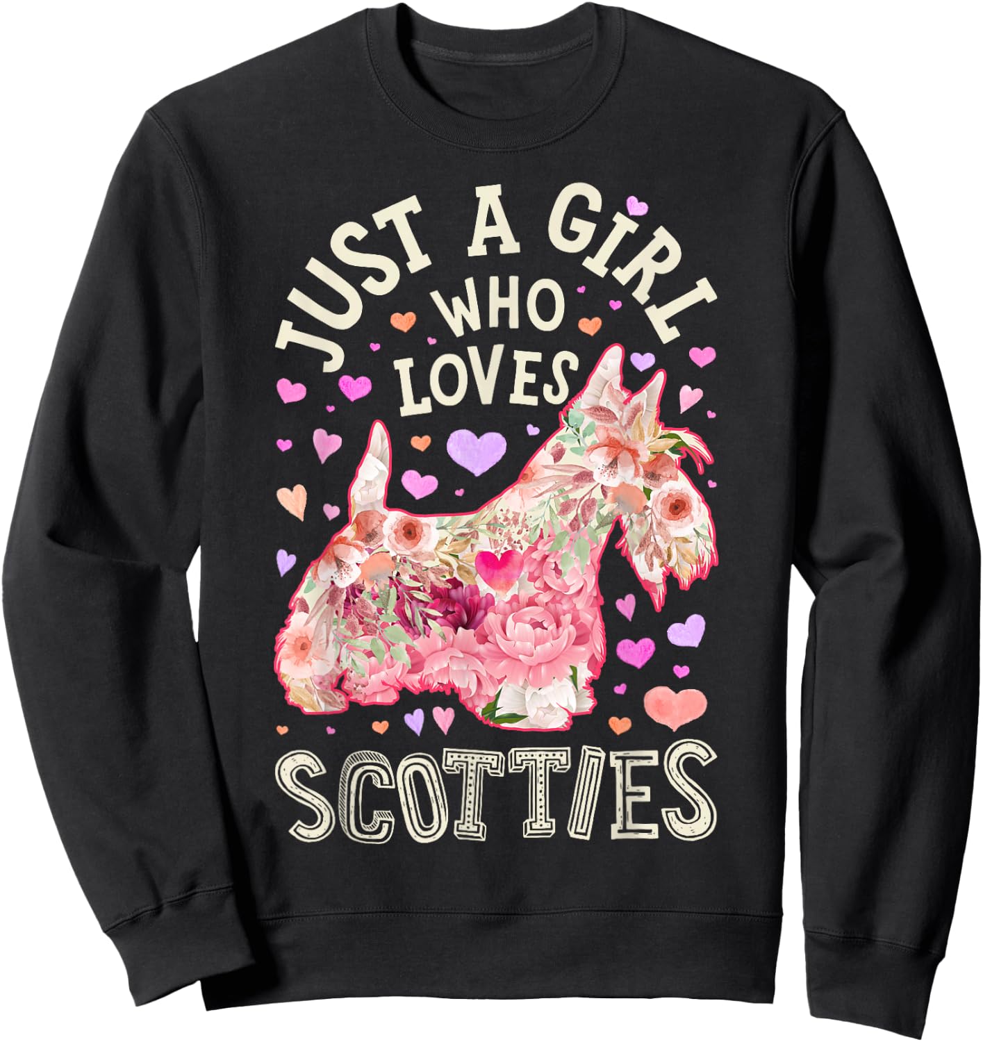 Scottie Scottish Terrier Just A Girl Who Loves Dog Flower Sweatshirt - Sweatshirt | Black