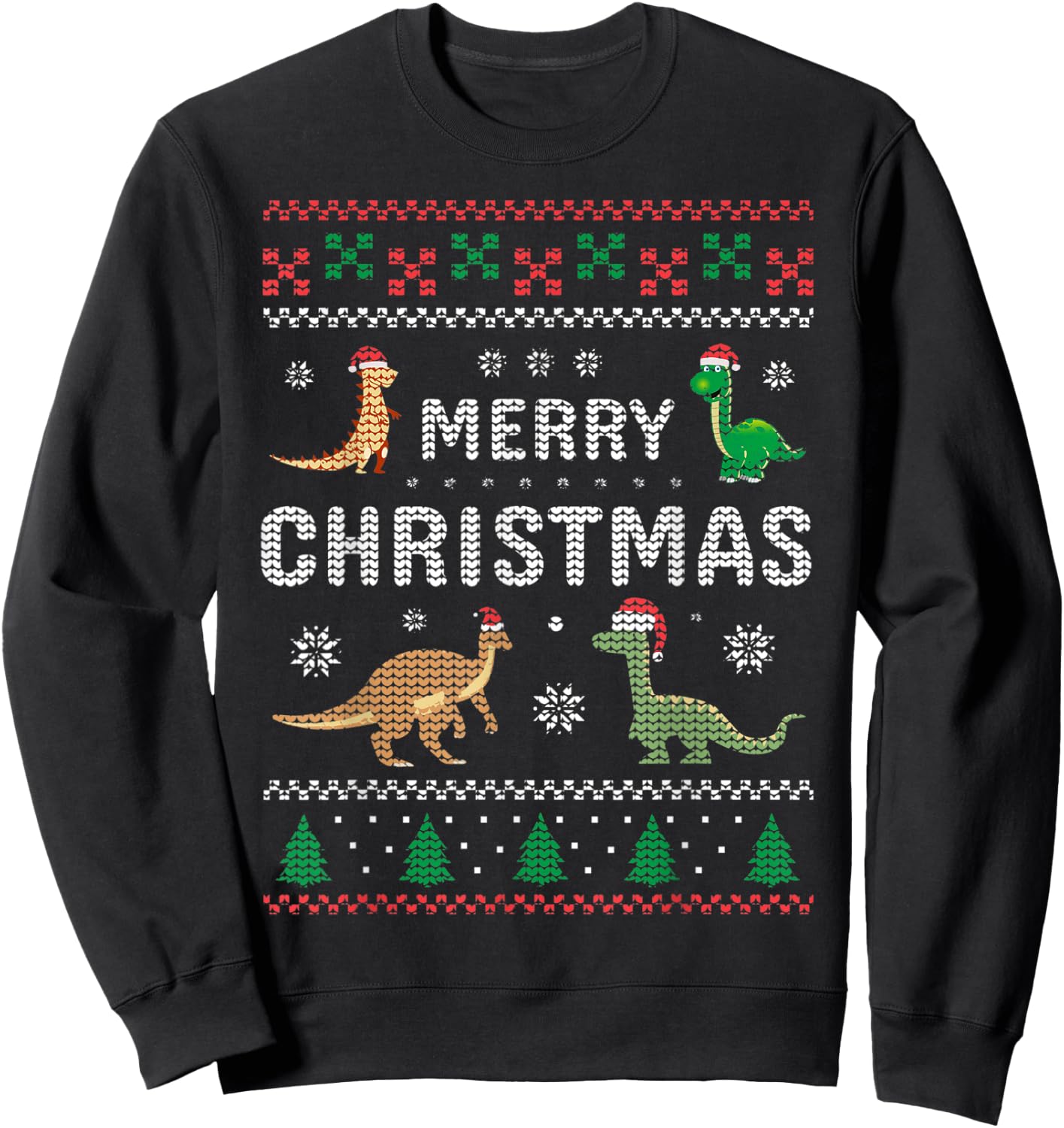 Merry Xmas Holiday Clothing Funny Dinosaur Ugly Christmas Sweatshirt - Sweatshirt | Black