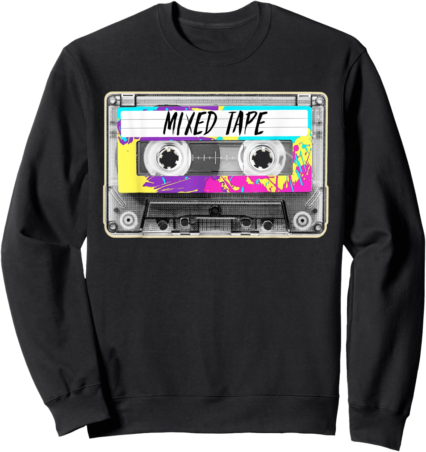 80s Paint Splash Cassette Tape Vintage Mixtape Sweatshirt - Sweatshirt | Black