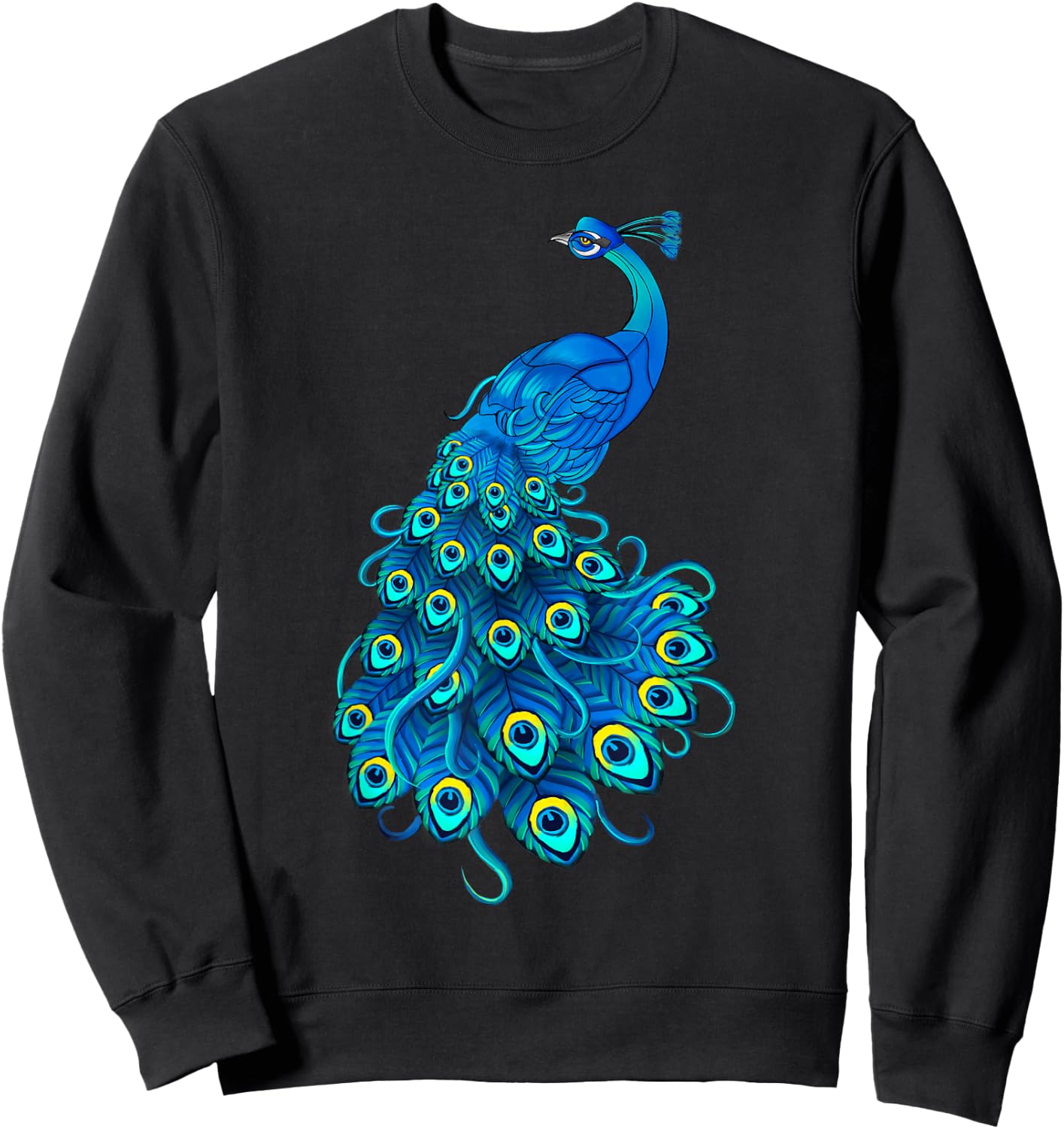 Blue Peacock Print Teal Feathers Bird Lover Men Women Gifts Sweatshirt - Sweatshirt | Black