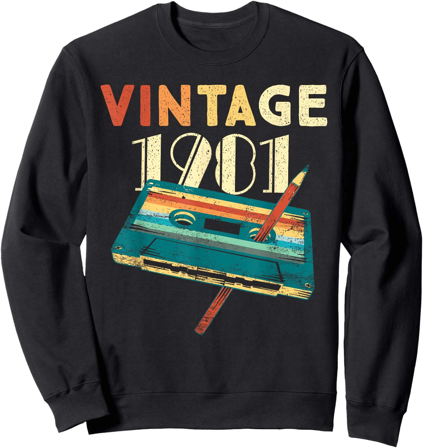 Vintage 1981 Music Cassette 44th Birthday Gifts 44 Years Old Sweatshirt - Sweatshirt | Black