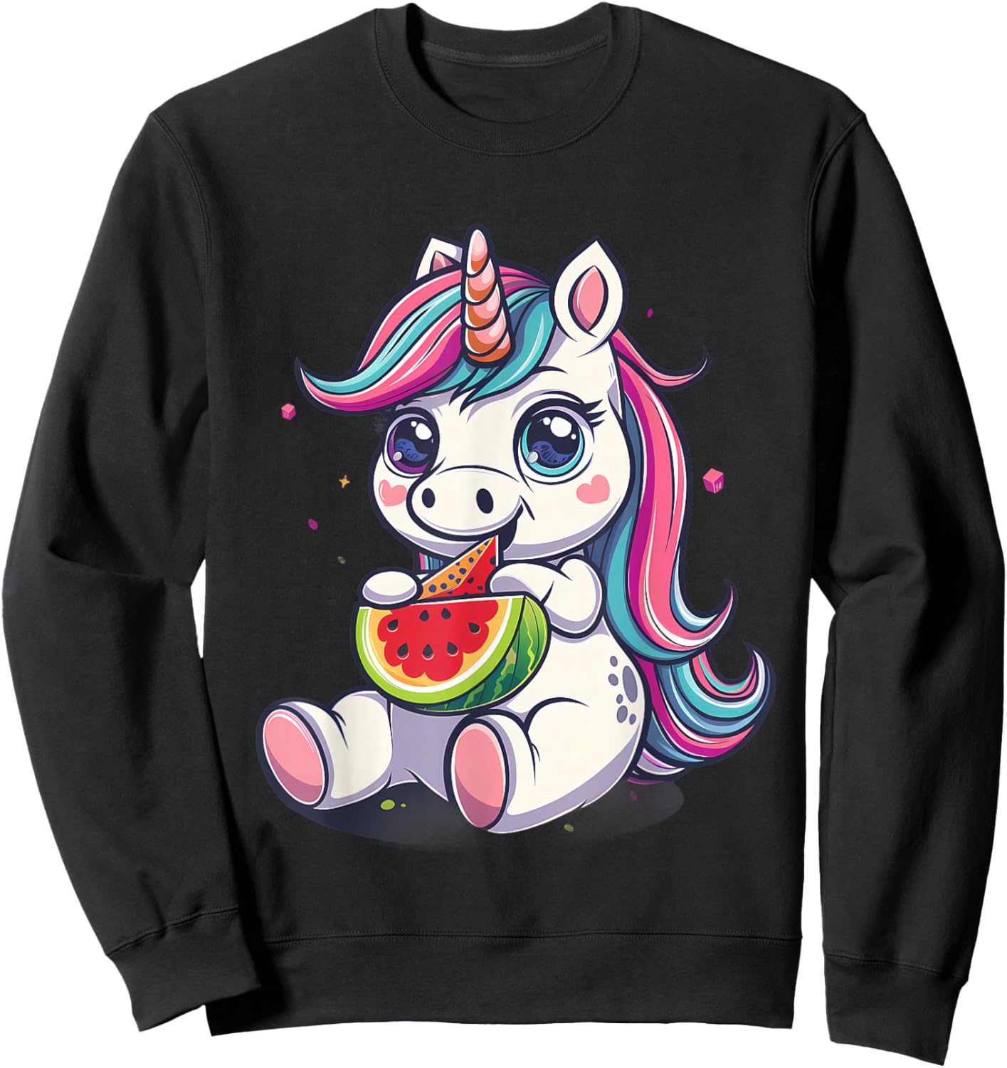 Watermelon Unicorn Watermelon Fruit Animal Art Drawing Motif Sweatshirt - Sweatshirt | Black
