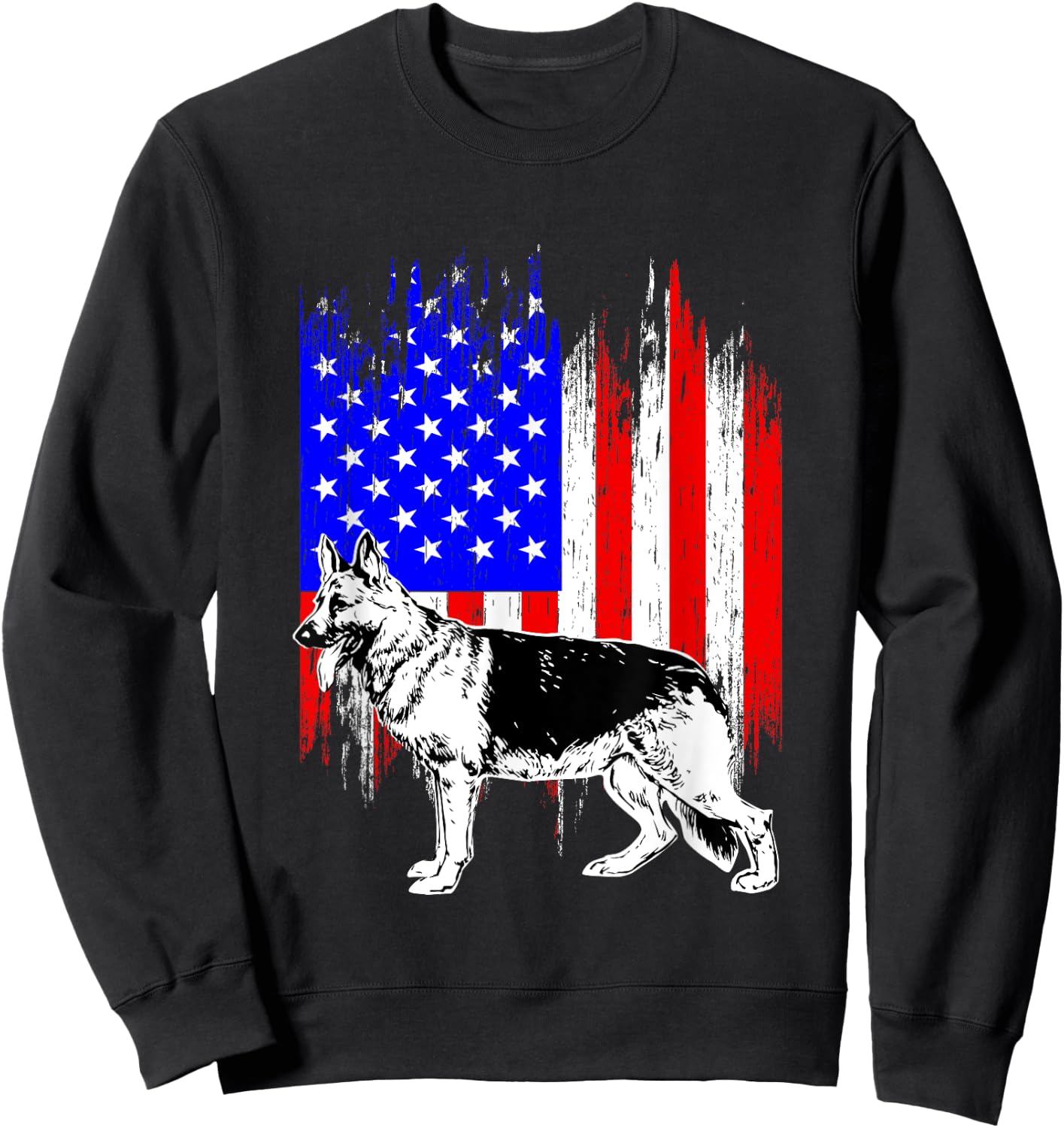 Patriotic German Shepherd American Flag Dog Lover Gift Sweatshirt - Sweatshirt | Black