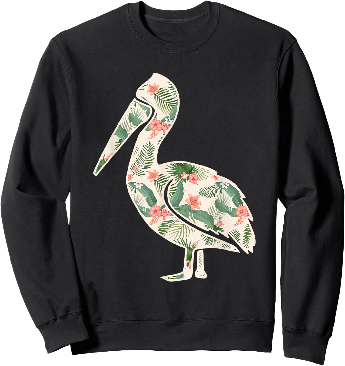 Pelican Flower Girl Print Floral Bird Hawaiian Women Gift Sweatshirt - Sweatshirt | Black
