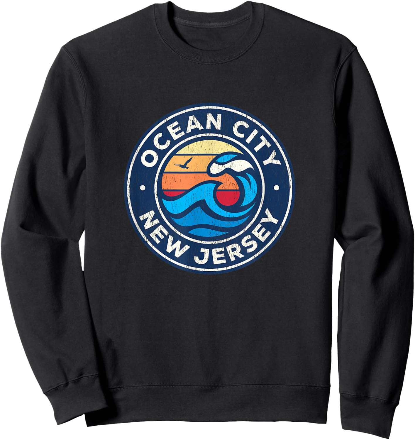 Ocean City New Jersey NJ Vintage Nautical Waves Design Sweatshirt - Sweatshirt | Black