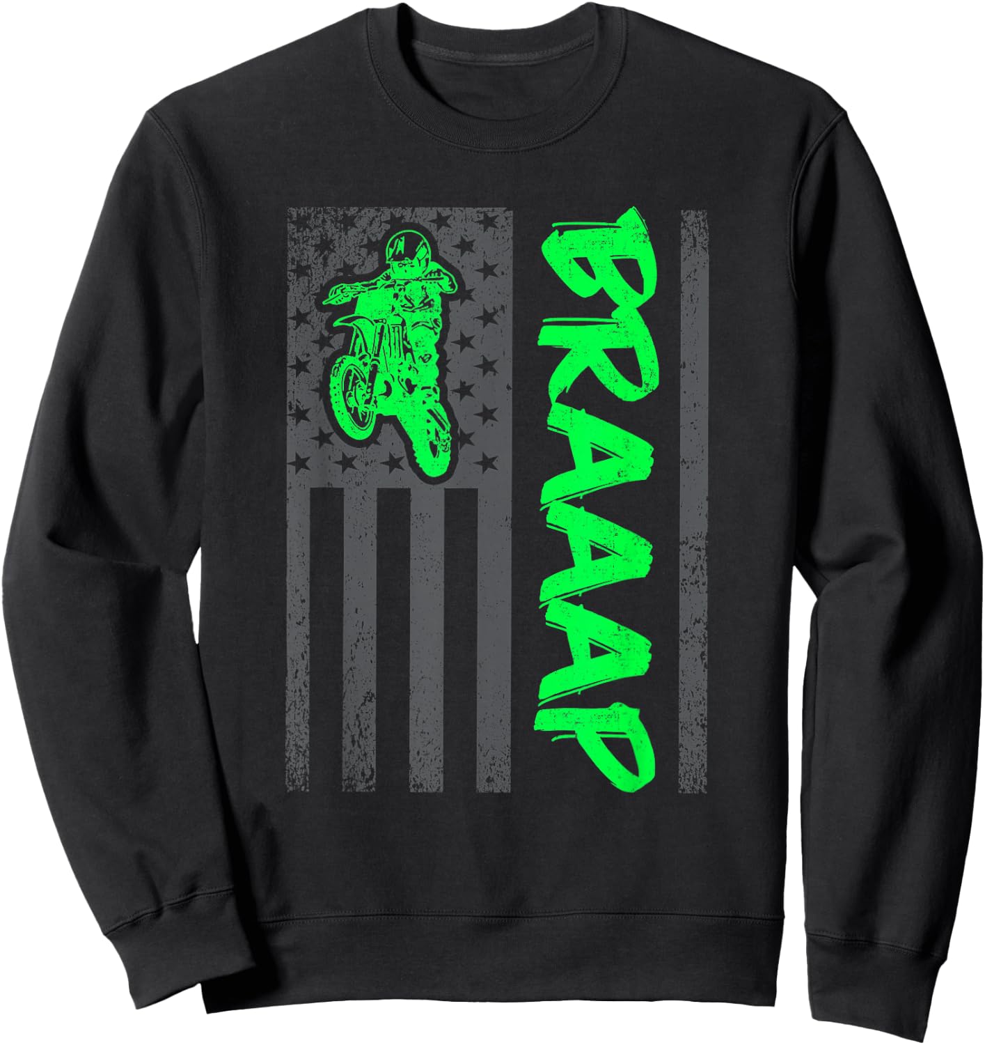 Brap Braap-Braaap Vintage USA Flag Motocross Dirt Bike Sweatshirt - Sweatshirt | Black