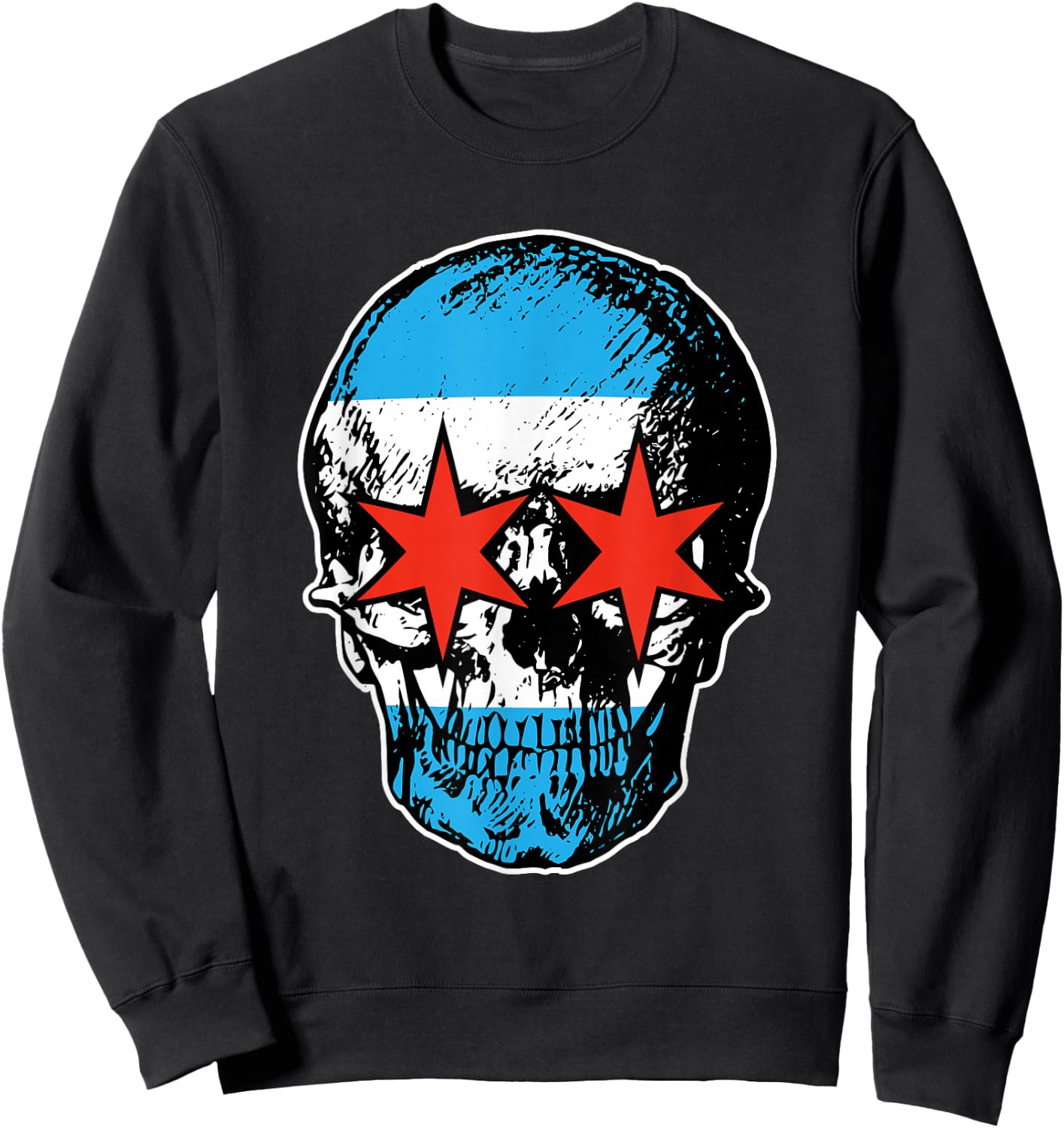 Chicago Flag Skull City Pride Sweatshirt - Sweatshirt | Black