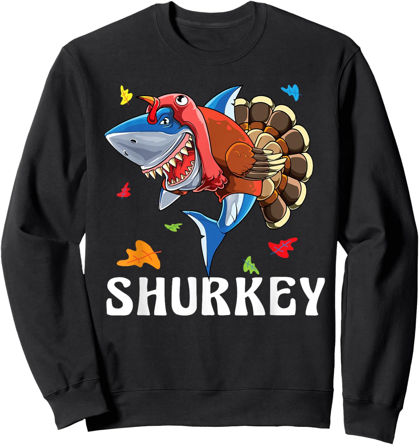 Boy Thanksgiving Shark Lover Cute Boys Turkey Day Funny Kids Sweatshirt - Sweatshirt | Black