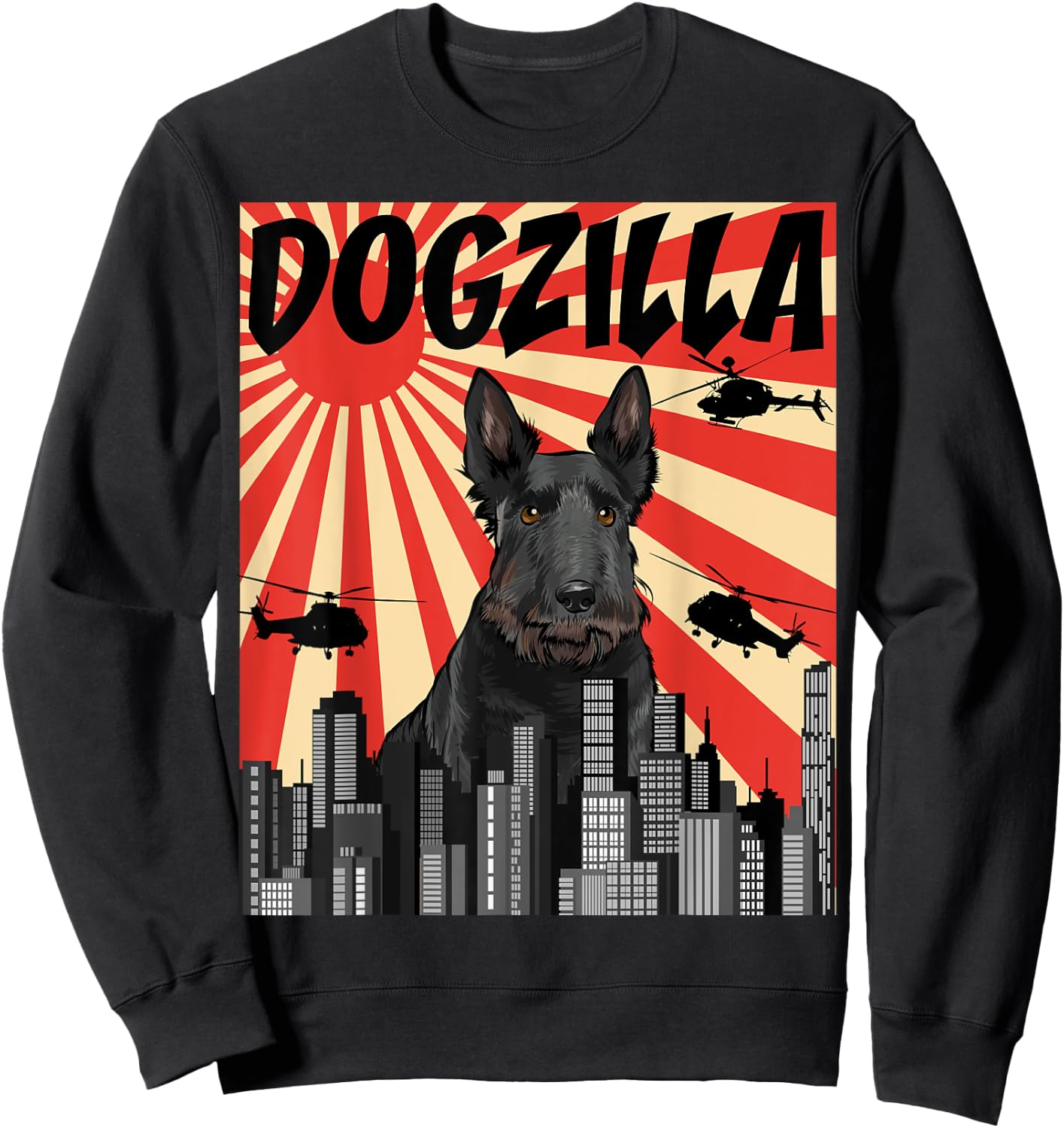 Funny Retro Japanese Dogzilla Scottish Terrier Sweatshirt - Sweatshirt | Black