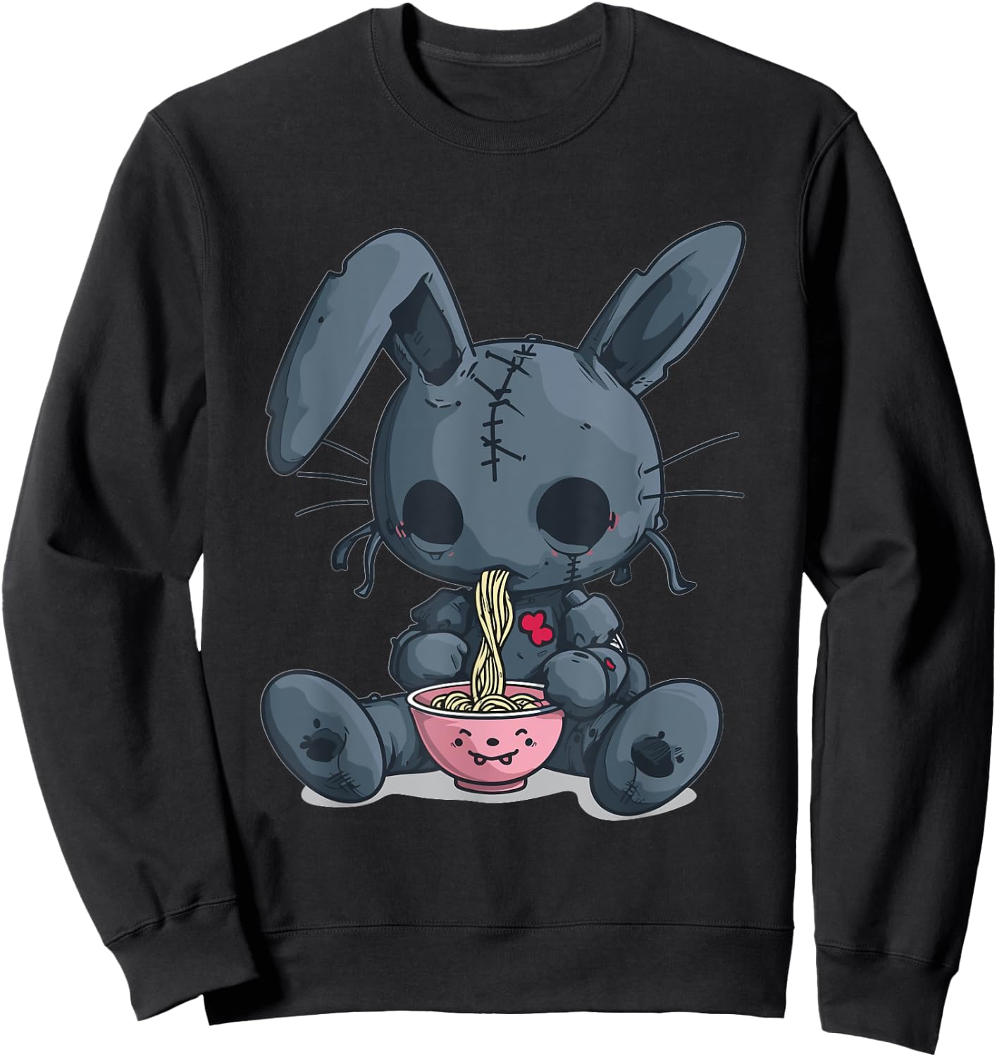 Goth Pastel Creepy Kawaii Rabbit Bunny Voodoo Doll Ramen Sweatshirt - Sweatshirt | Black