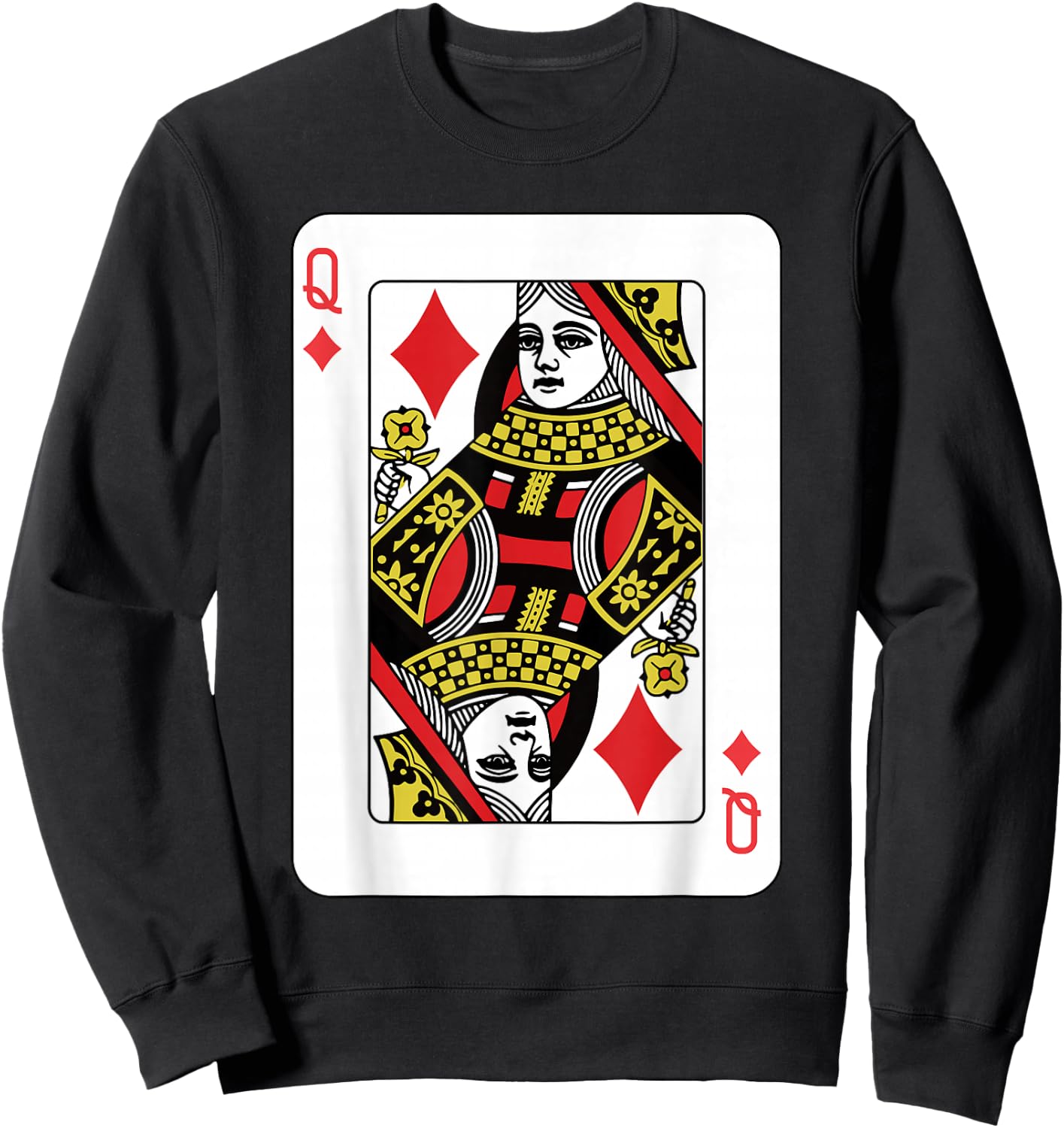 Queen of Diamonds Playing Card Poker Sweatshirt - Sweatshirt | Black