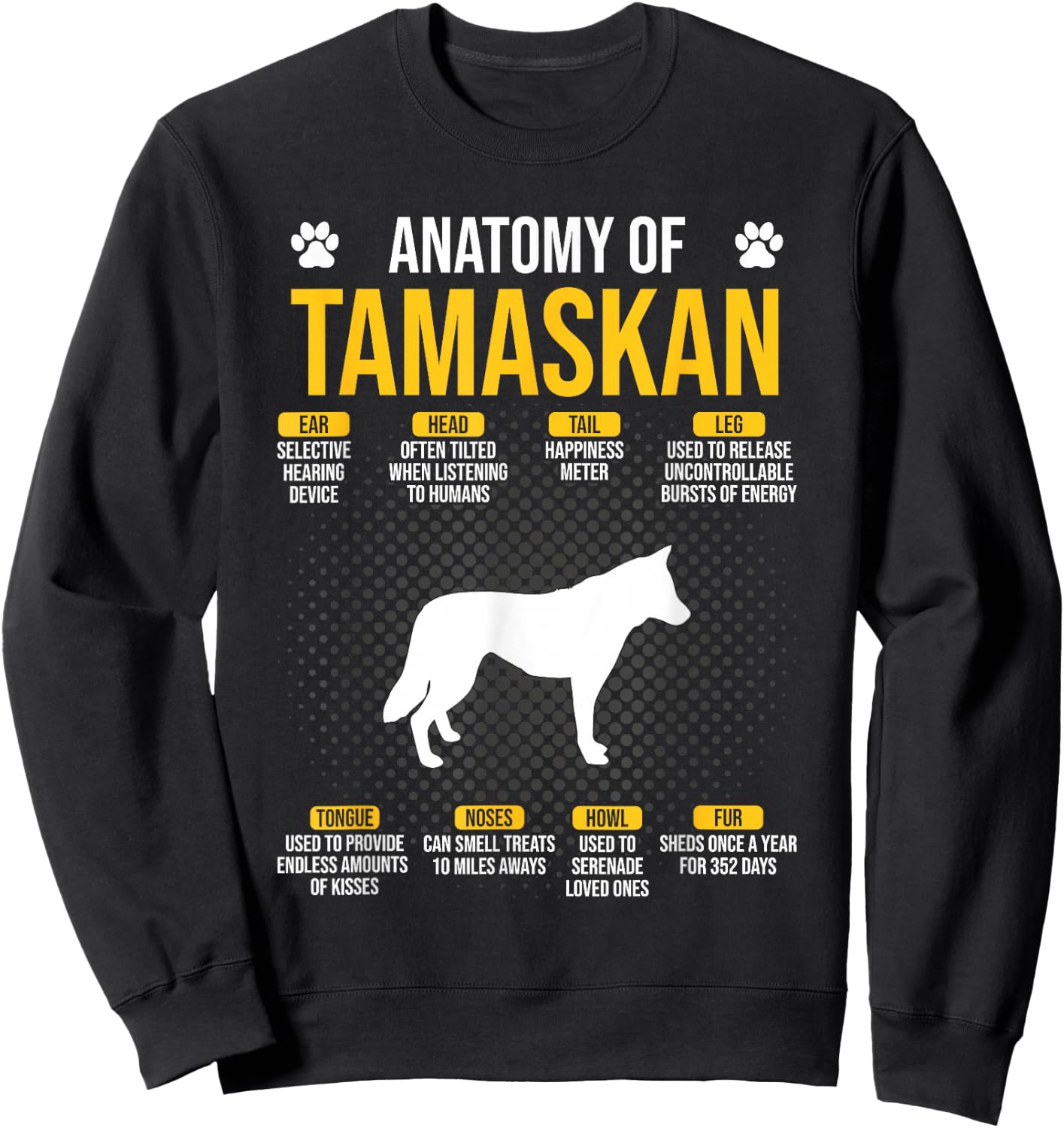 Anatomy Of Tamaskan Dog Lover Sweatshirt - Sweatshirt | Black