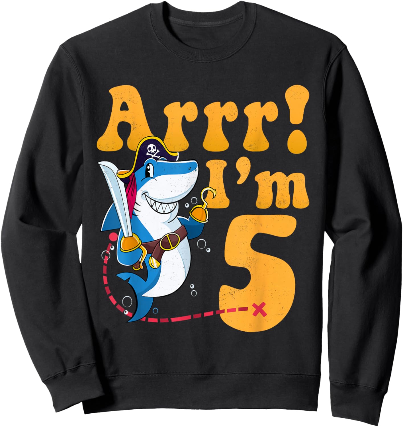 Kids 5th Shark Pirate Birthday Party 5 Five Years Old Boys Sweatshirt - Sweatshirt | Black