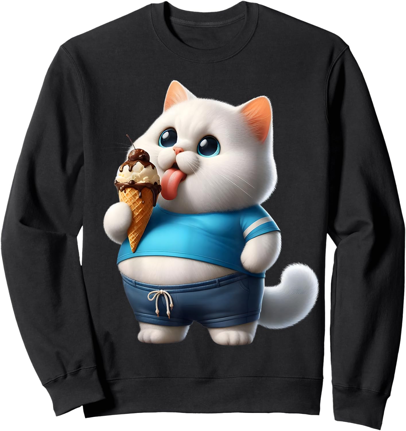 Funny Fat Cat Men Women Kids Ice Cream Fat Kitten Cat Lover Sweatshirt - Sweatshirt | Black