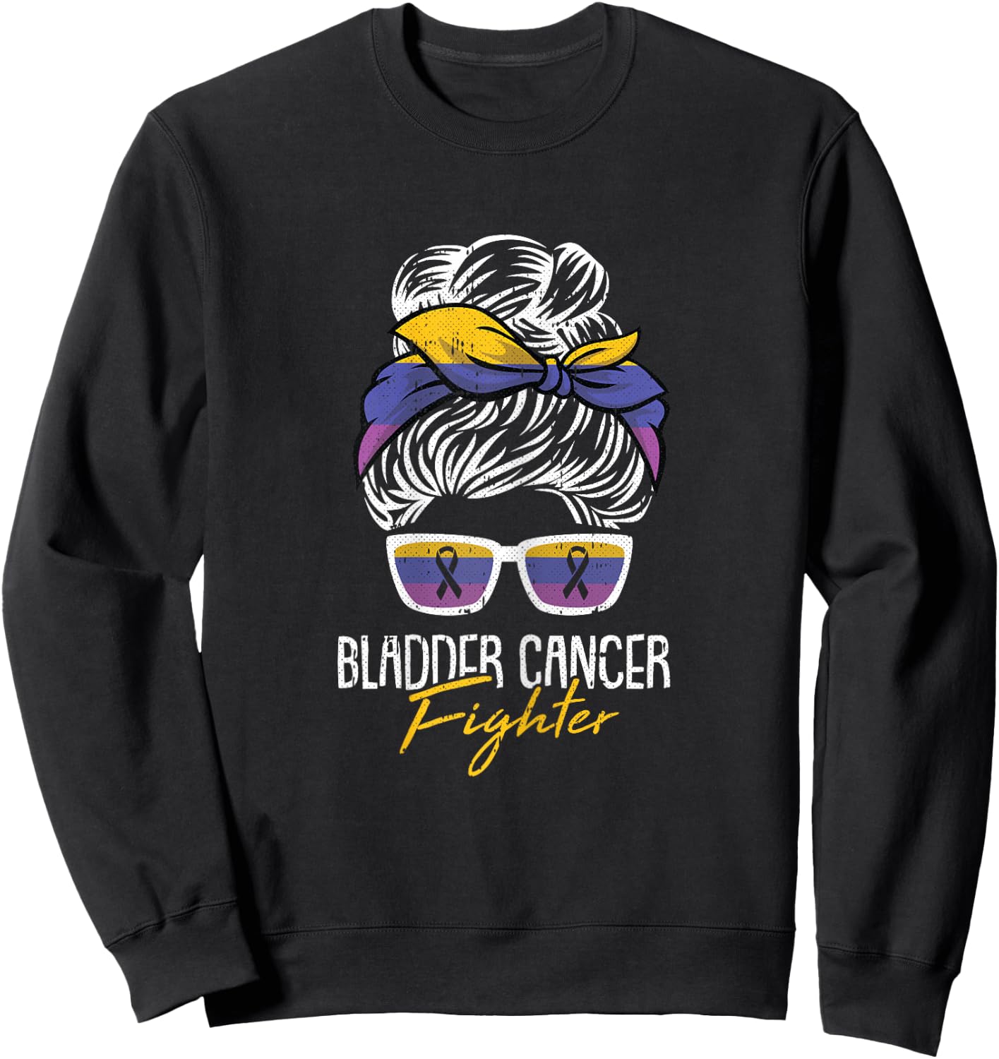 Bladder Cancer Fighter Awareness Ribbon Survivor Warrior Sweatshirt - Sweatshirt | Black